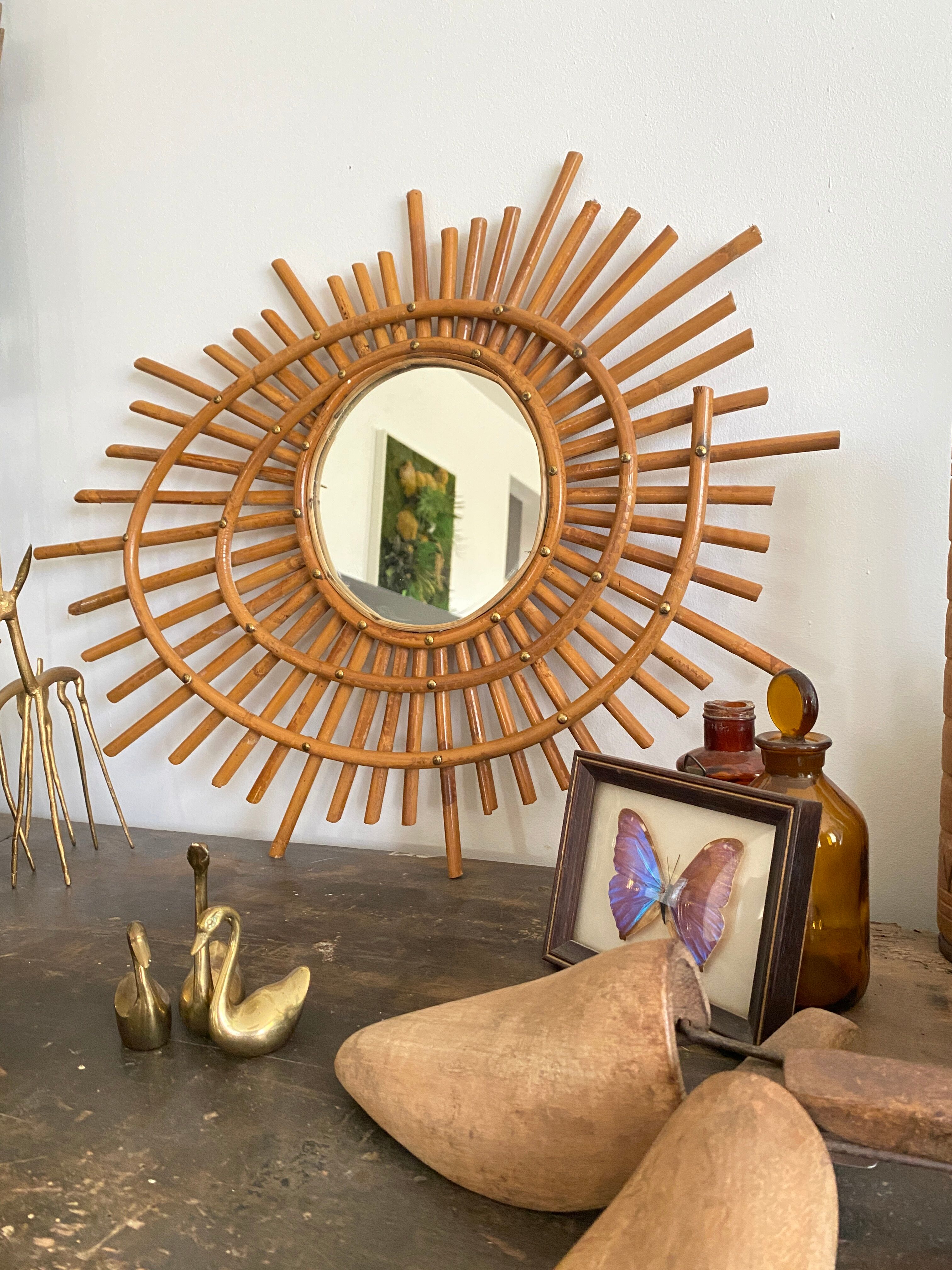 Old rattan mirror sun ORTF vintage