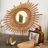 Old rattan mirror sun ORTF vintage