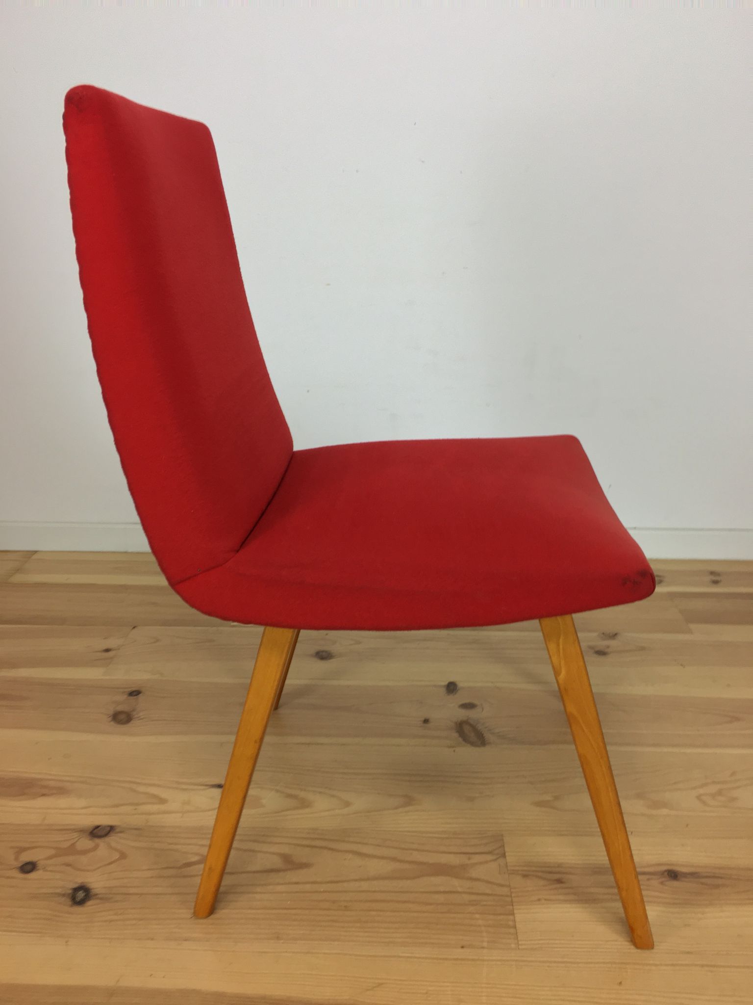 Chaise Steiner vintage années 60 rouge bois