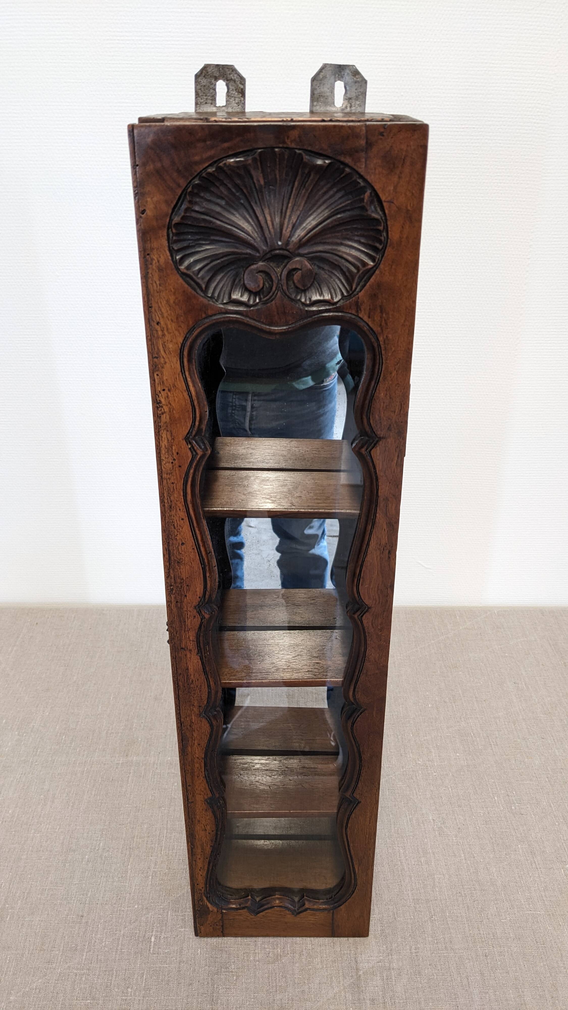Louis XV style wall display cabinet in walnut, France mid-20th century.