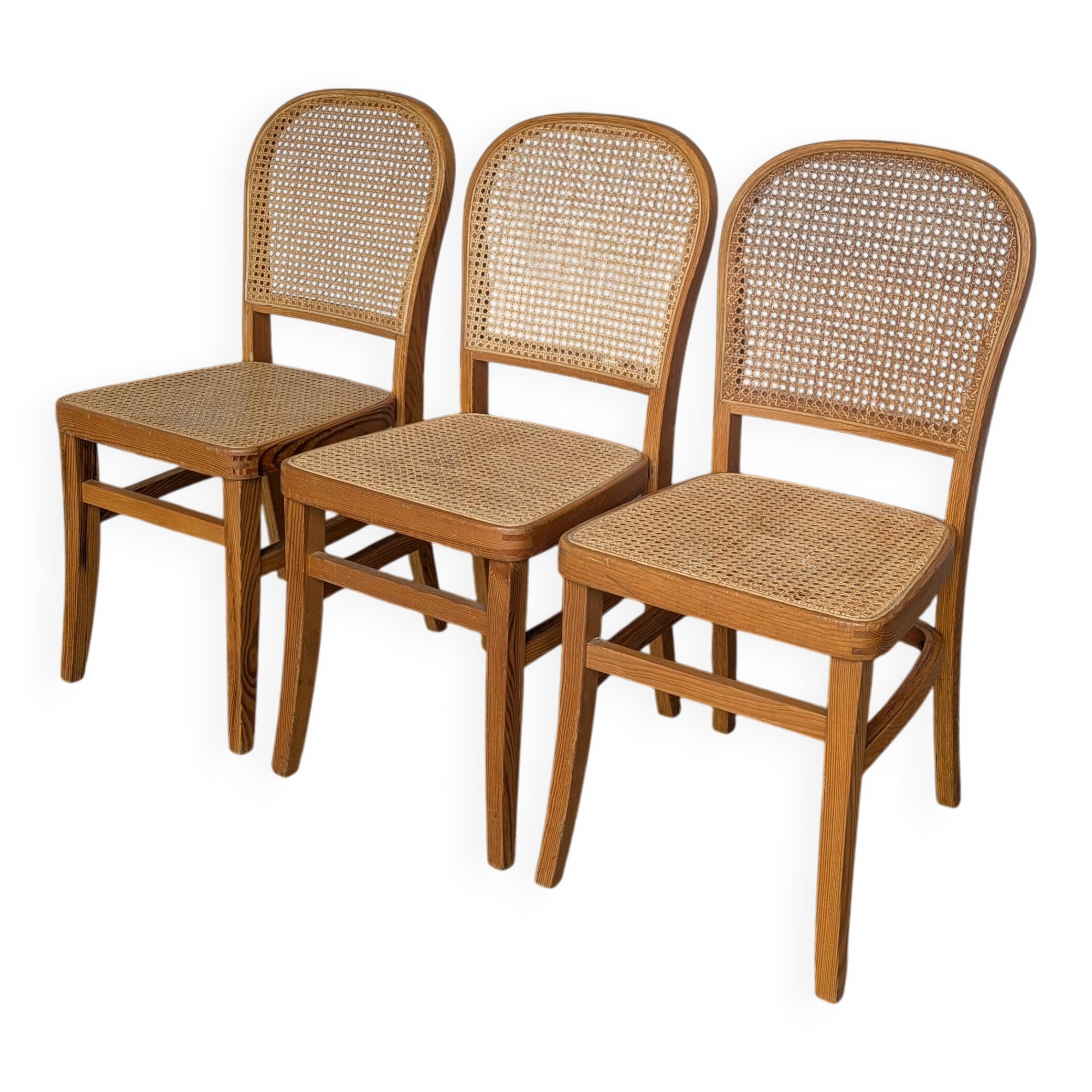 Set of 3 Vintage Wooden Dining Chairs with Cane Seat - Mid-Century Yugoslav