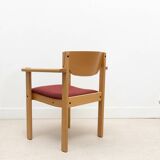 Scandinavian style oak and burgundy chair with armrests
