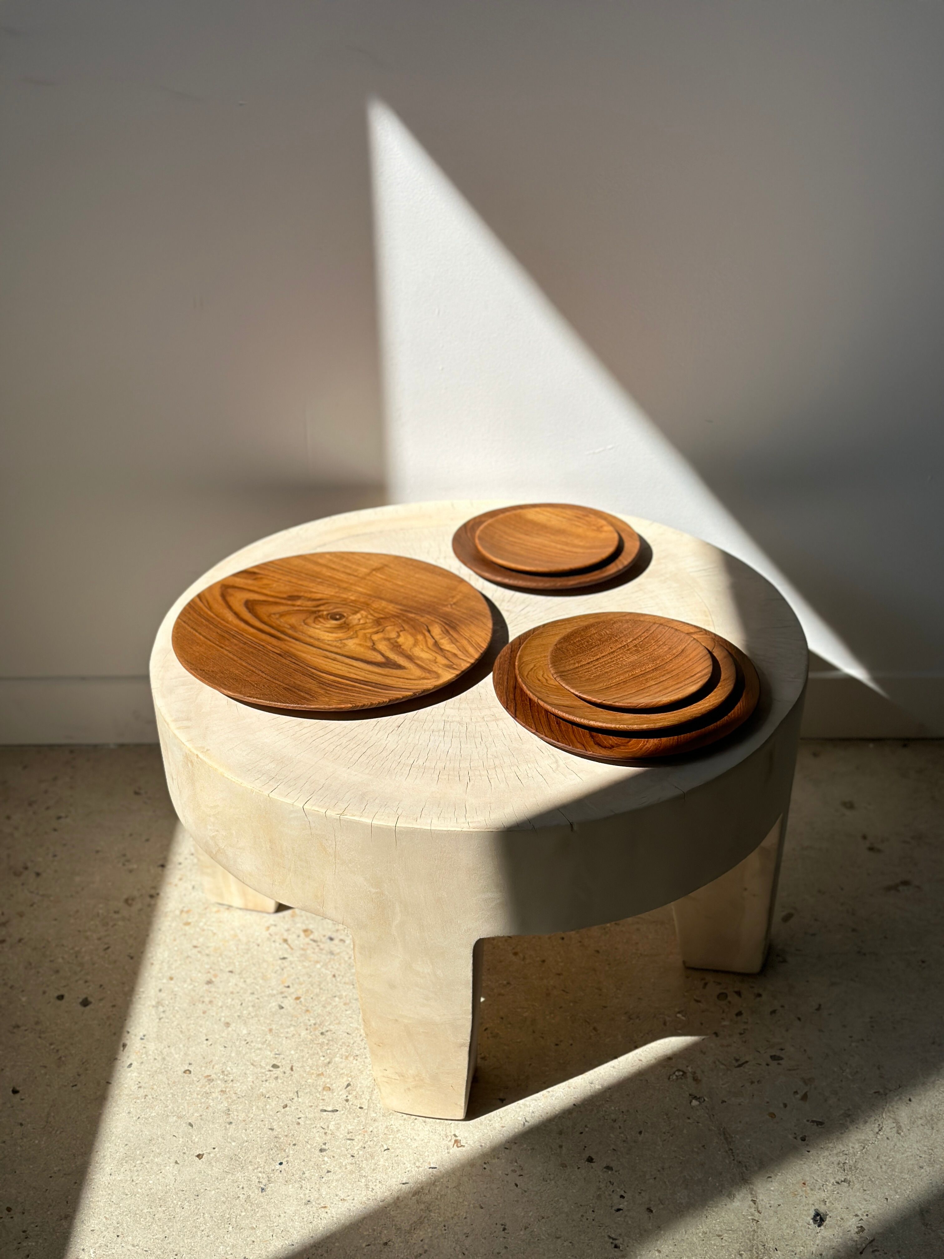 Set of 4 flat monoxyl teak trays