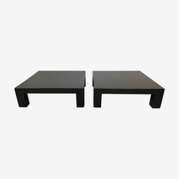 Pair of black laqué wood coffee tables, circa 1970.