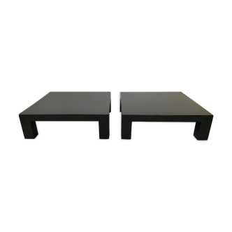 Pair of black laqué wood coffee tables, circa 1970.