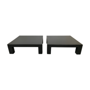 Pair of black laqué wood coffee tables, circa 1970.