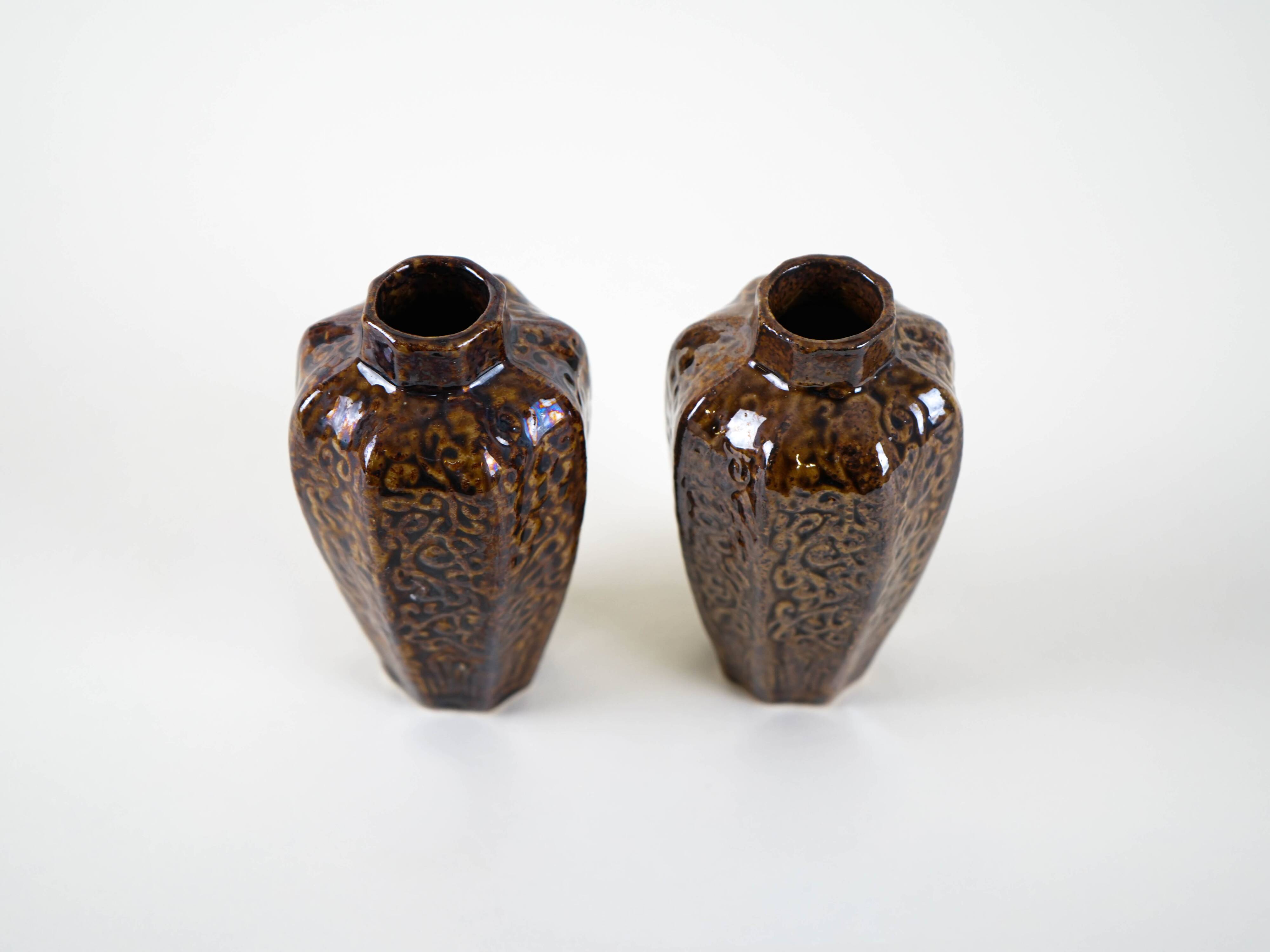 Set of brown ceramic vases, Danish design, 1960s, made in Denmark
