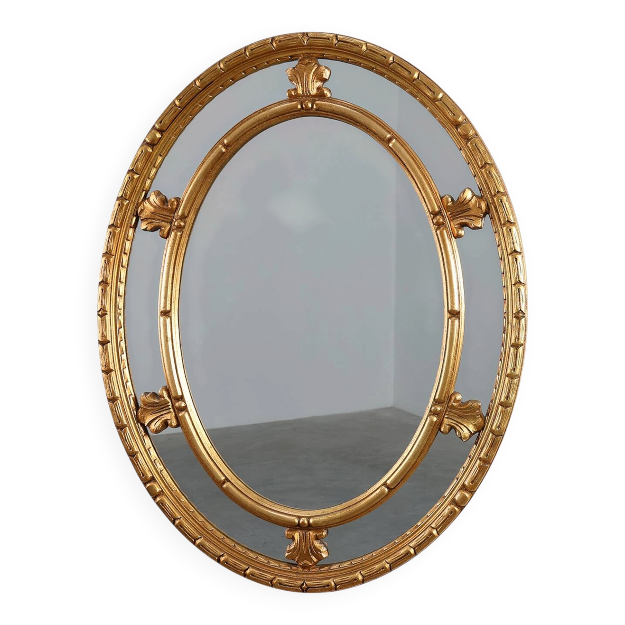 20th century neo-classical style tilted oval mirror by Deknudt, Belgium