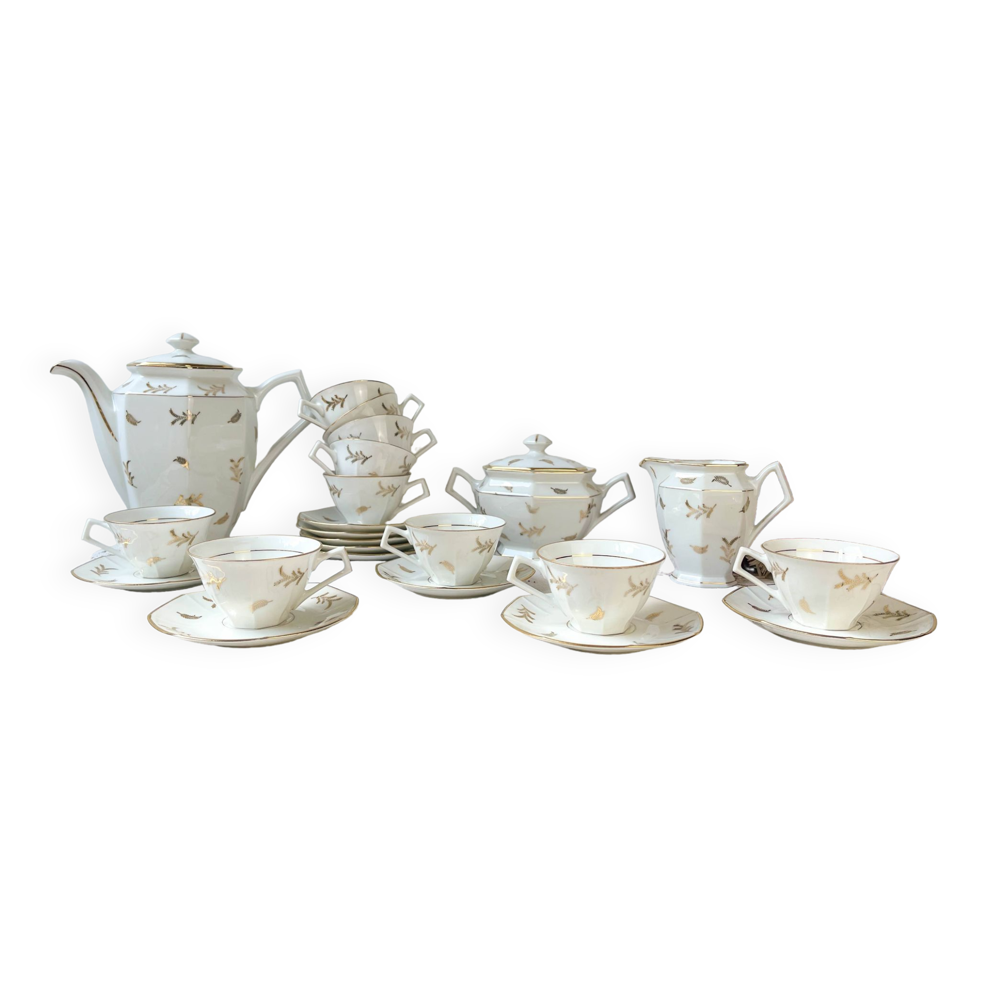 Vintage tea/coffee set in white porcelain with Limoges gold trim