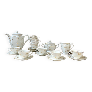 Vintage tea/coffee set in white porcelain with Limoges gold trim