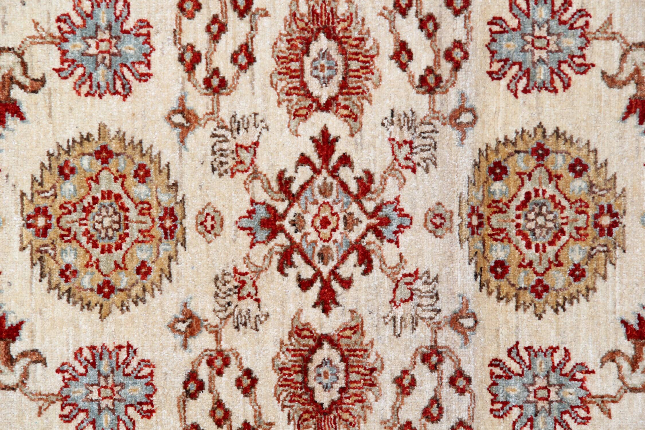 Handmade Cream & Red Wool Runner Rug, Floral Hallway Carpet Stair Runner