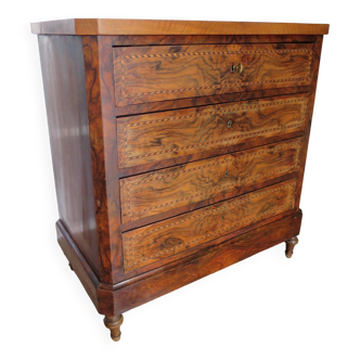 Antique oak burr commode - 4 drawers - marquetry inlay from the early 21st century