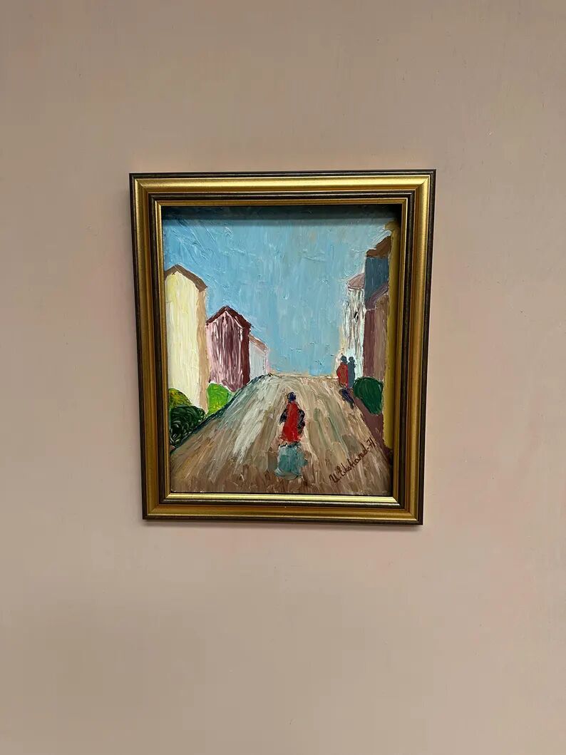 Original Swedish Oil on Panel – “Street Scene” by U. Ekshard – Signed – Dated 1971 – Vintage & Framed