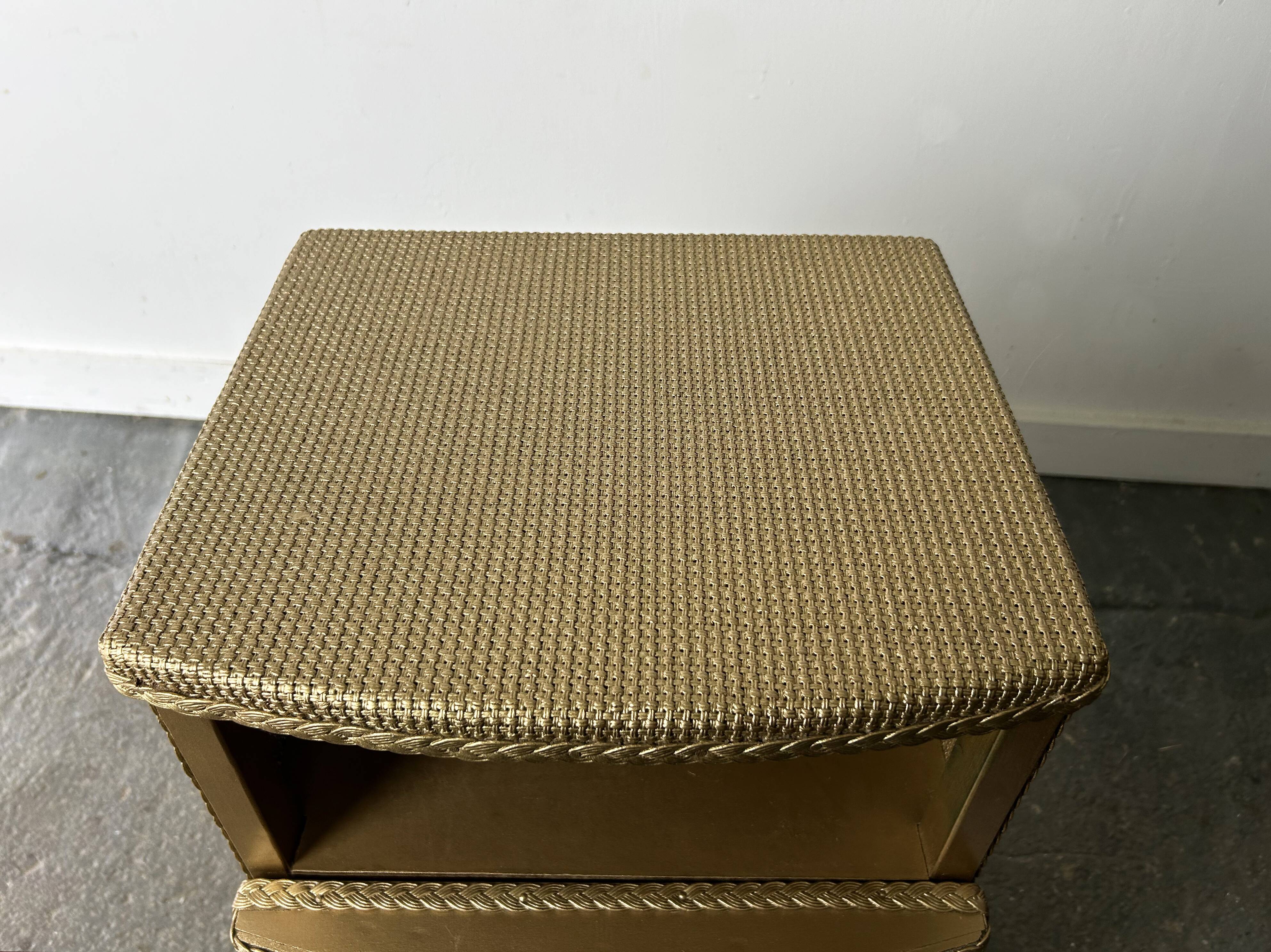 Vintage Lloyd Loom bedside cabinet champagne gold woven fibre 1930s-50s