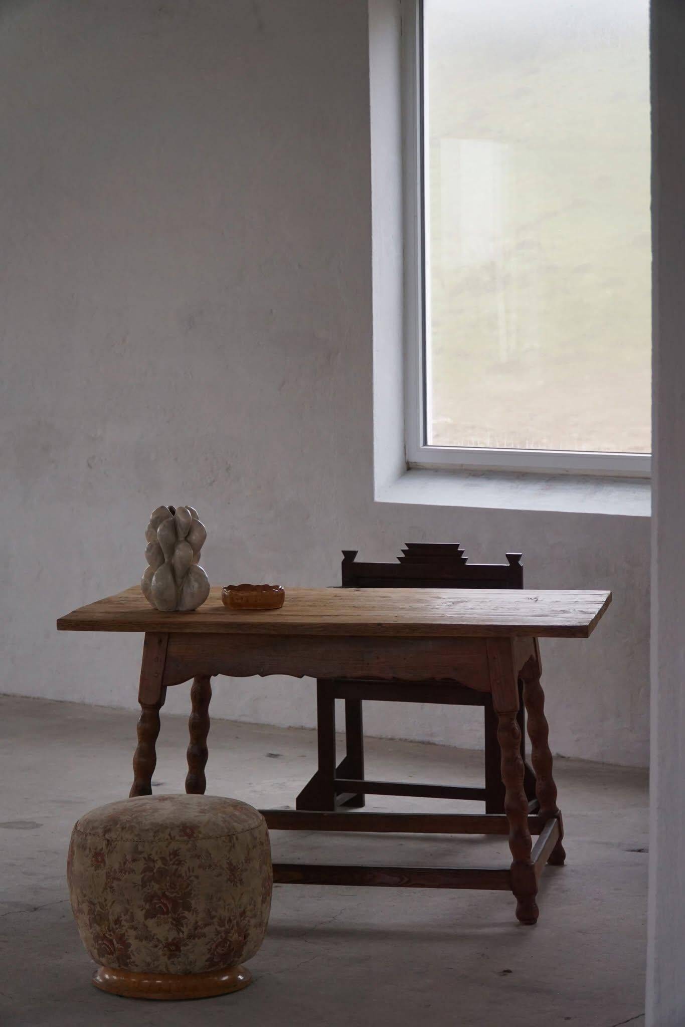 Modern French rectangular dining table in solid pine, handmade, 1900s.