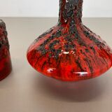 Set of 3 Red Black Ceramic Studio Pottery Vase Objects Otto Keramik Germany 1970