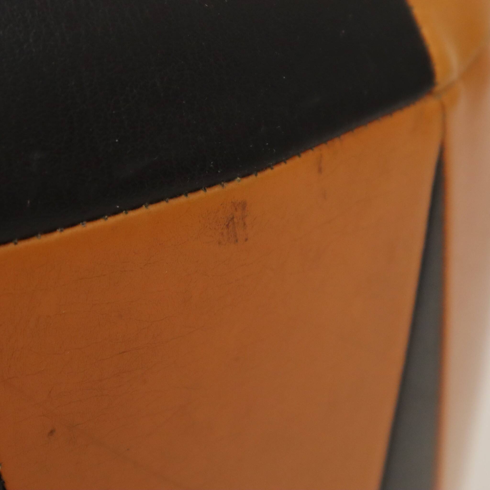Round Vintage Pouf, Orange and Black Faux Leather (Skai), 1960s