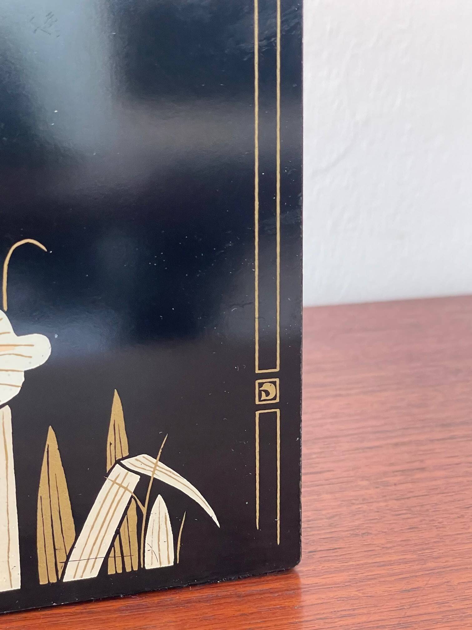 Vintage lamp Le Dauphin with Japonese decor from the 1970s.