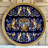 Gien Renaissance cake pie dish blue background 1971/1984