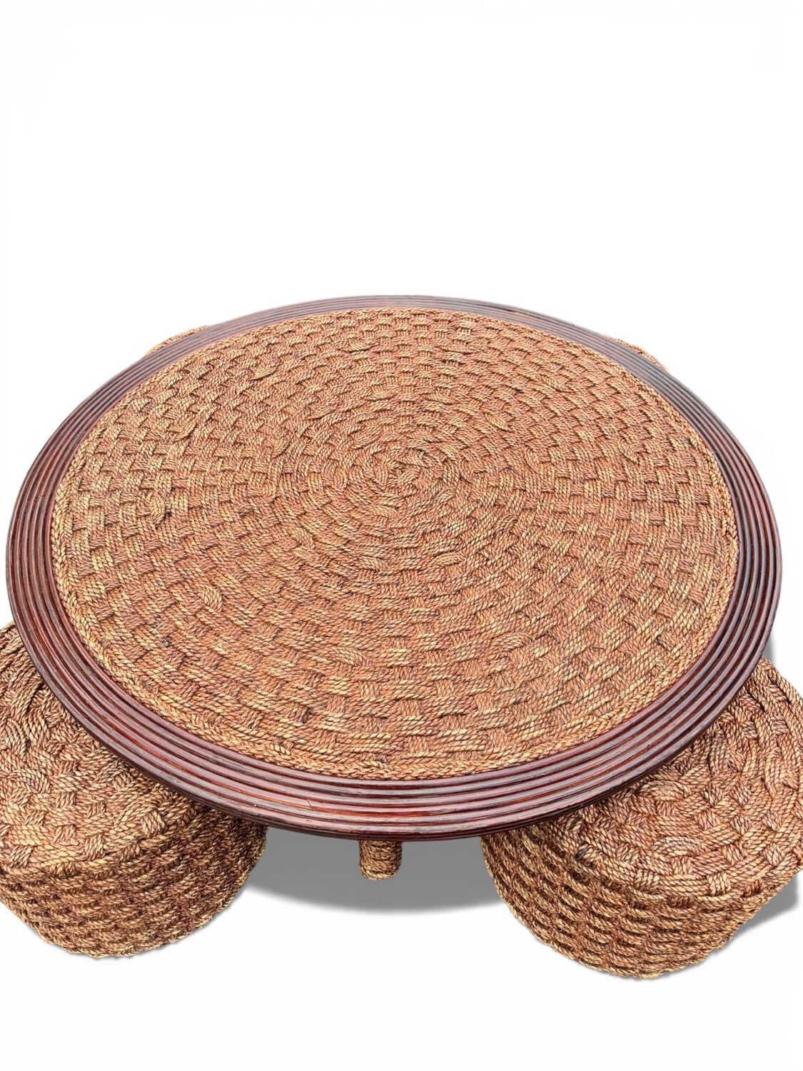 Coffee table and 4 stools in the style of Audoux & Minet.