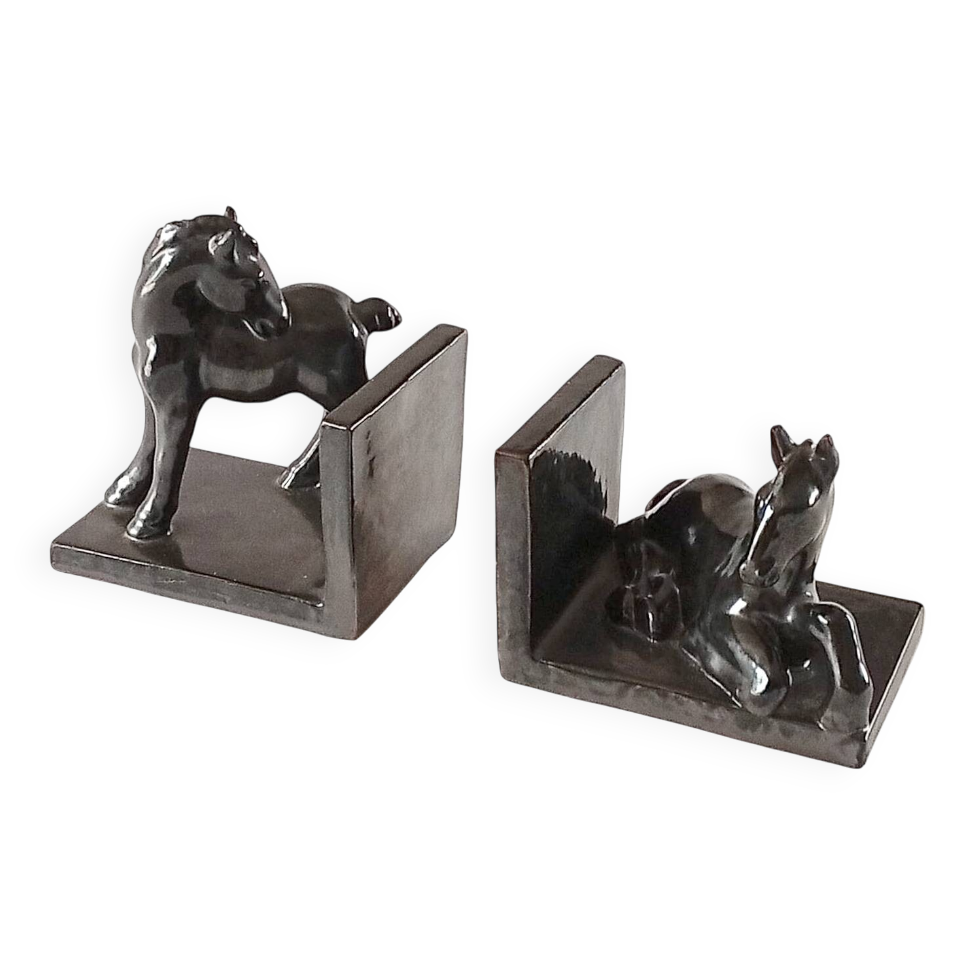 Black ceramic bookends horses