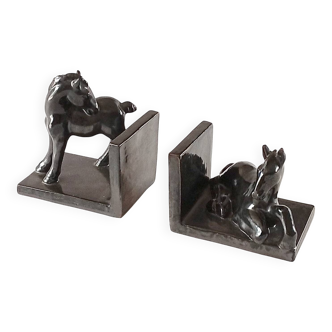 Black ceramic bookends horses