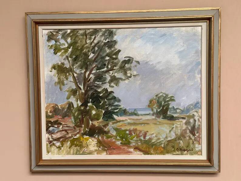 Original Swedish Oil on Canvas – “Landscape” by Sigurd Hagegård – Signed – Vintage & Framed – 62 × 53 cm (24.4" × 20.9")