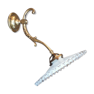 Wall lamp gooseneck bronze and serrated opaline.