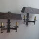 Pair of mid century patinated iron outdoor wall lights, 1960