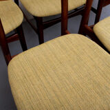 Set of 5 chairs in teak, yellow fabric