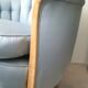 Cocktail chair bas corbeille in sycamore blond and blue silk - art deco 1930