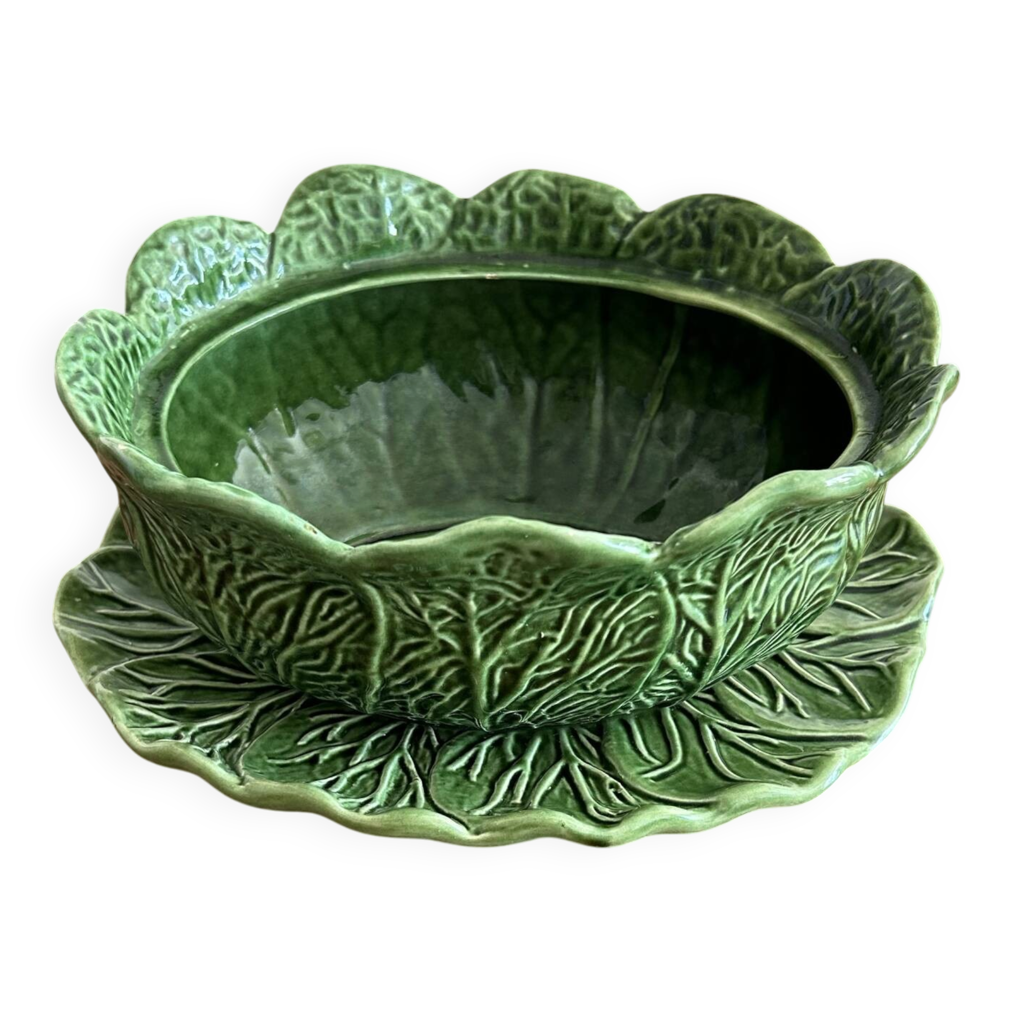 Fruit bowl with saucer in earthenware "Cabbage" - Bordallo Pinheiro