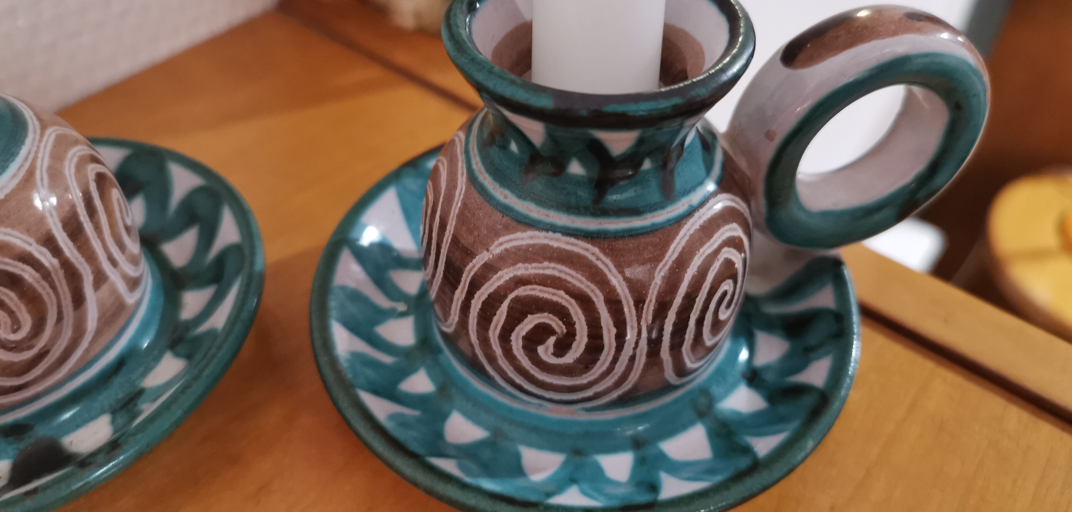 2 Handheld candlesticks design ceramic Robert Picault