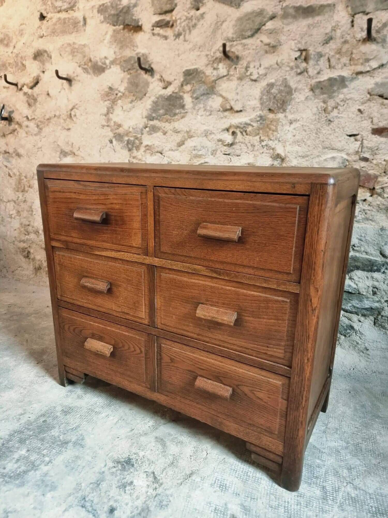 Vintage French Oak Chest of Drawers – 1930s, Solid Oak Storage Cabinet with Four Drawers