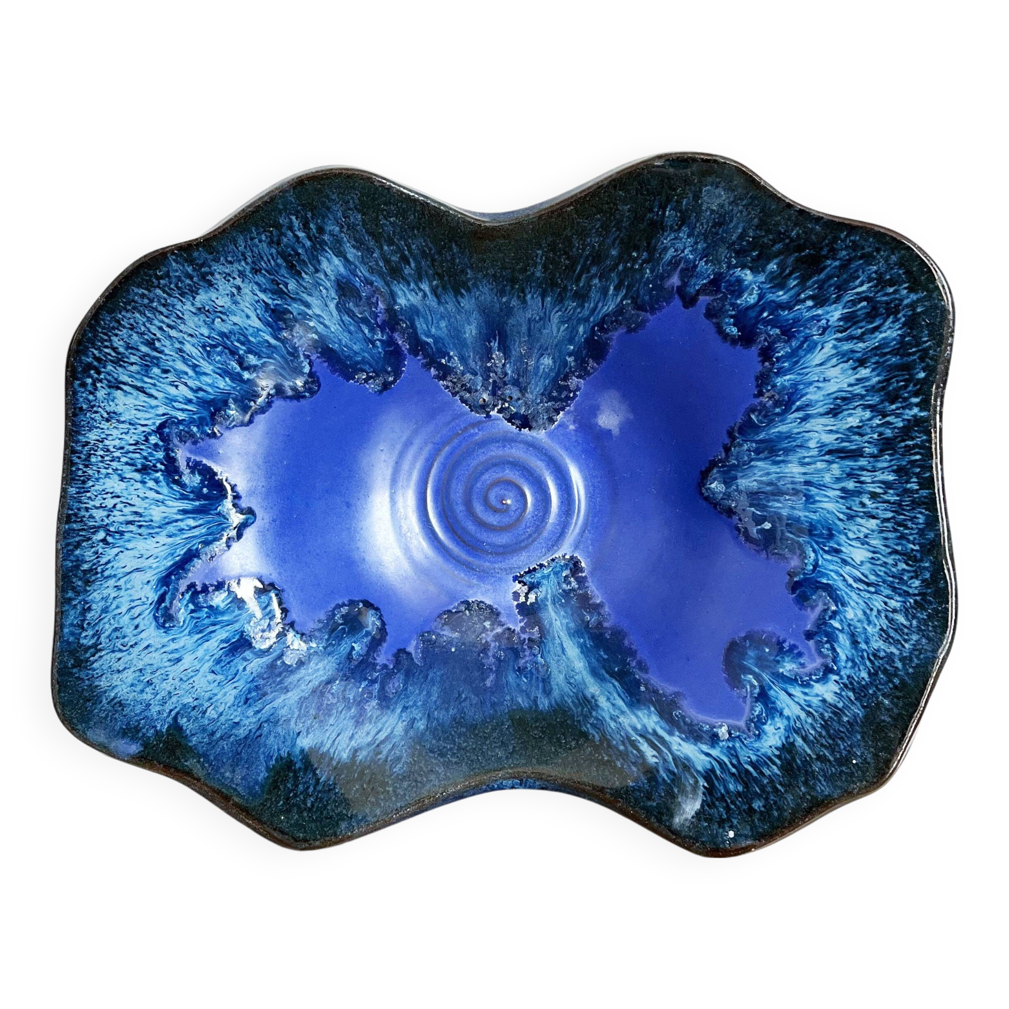 Grand vide poche en céramique bleu vintage