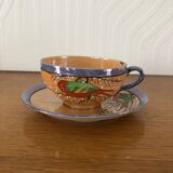 Coffee cup and under cup or tea made of iridescent Japanese porcelain