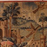 stencil tapestry - Gothic flamboyant falcon hunting scene - 19th century