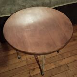 Round side table serving Eiffel leg oak top