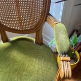 Louis XVI style armchair in velvet and rattan