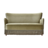 1960s, Danish 2-seater sofa, green furniture velour, beech wood legs.