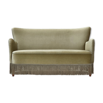 1960s, Danish 2-seater sofa, green furniture velour, beech wood legs.