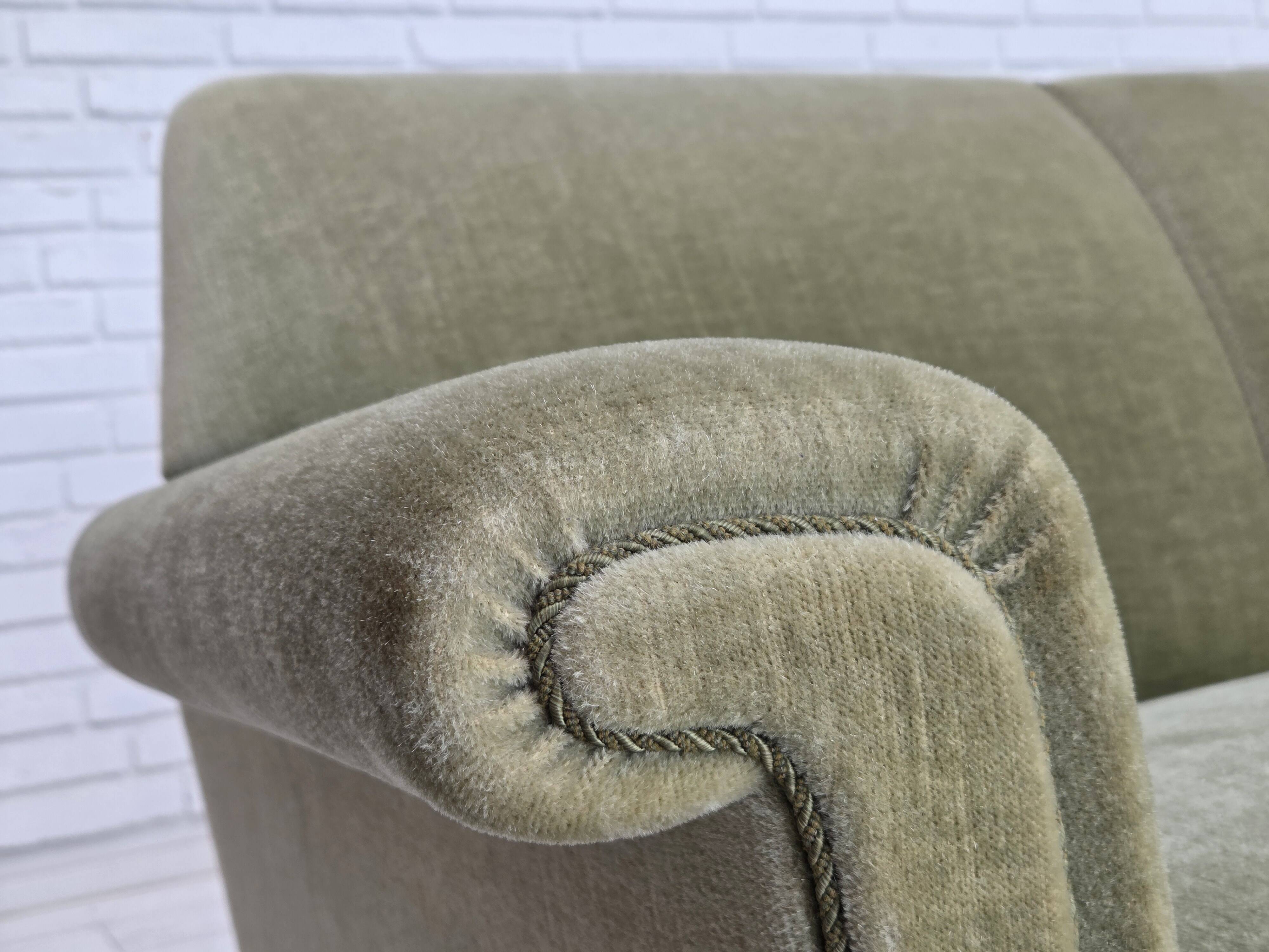 1970s, Danish 3-seater sofa, green furniture velour, beech wood.