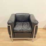 Black Leather LC2 Club Chair with Chromed Frame by Le Corbusier for Cassina, 1965