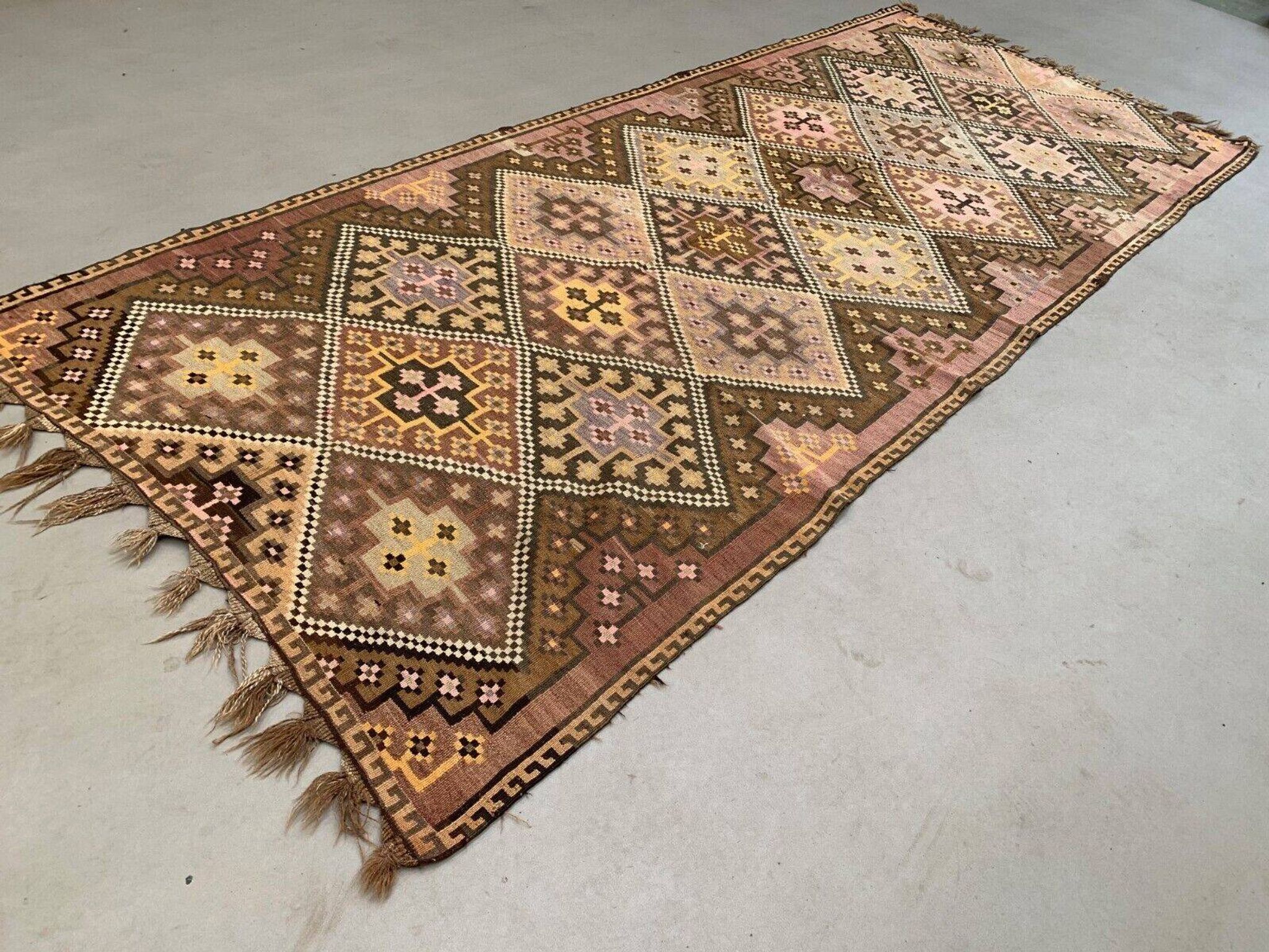 Vintage Turkish Kilim 377x152 cm wool kelim rug large