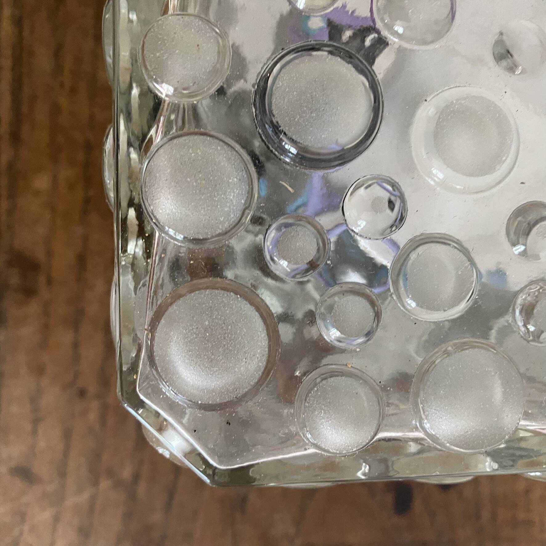 Plafonnier vintage carré en verre reliefs bulles
