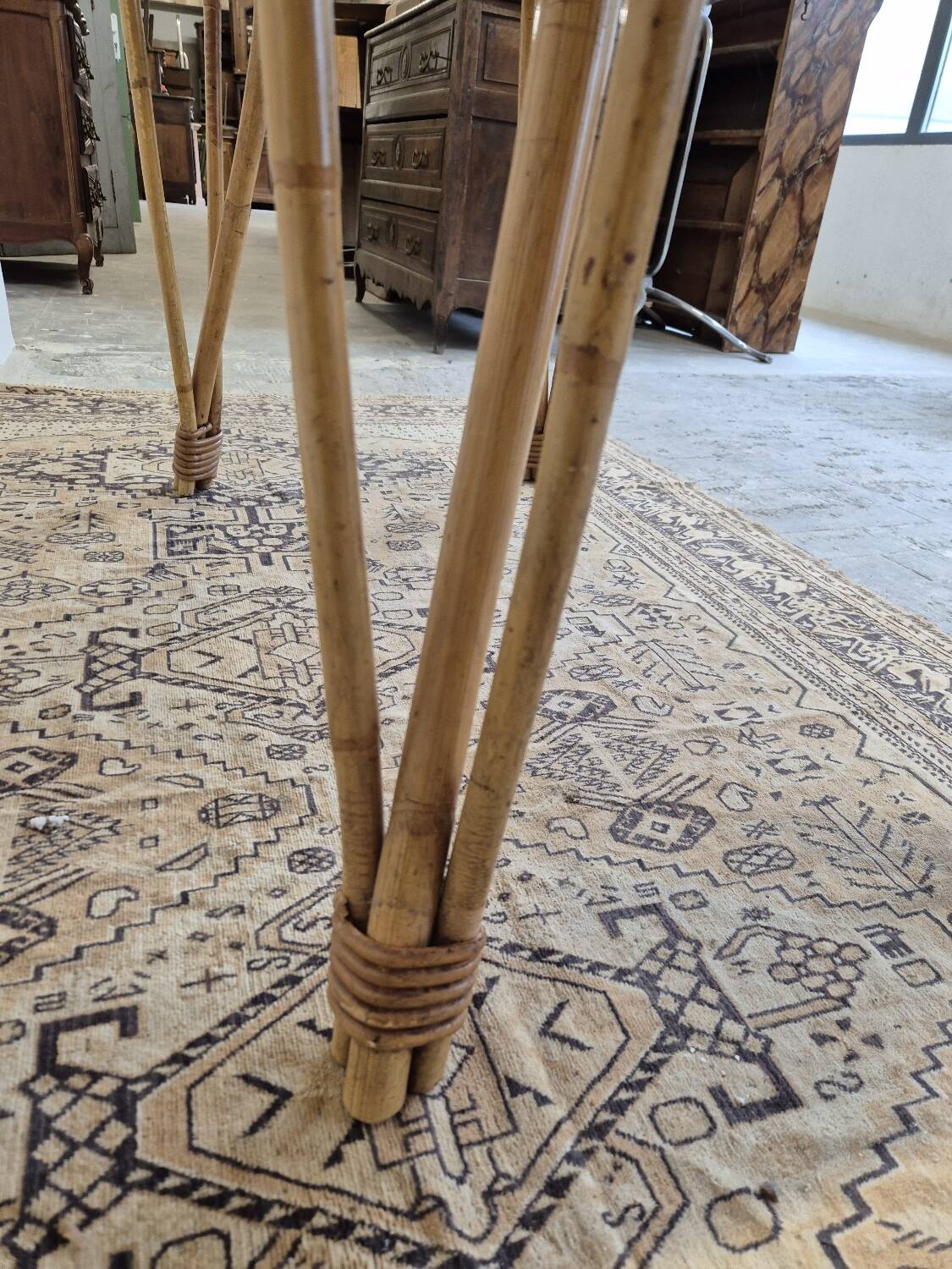 Rattan compass leg dining table, 1950s