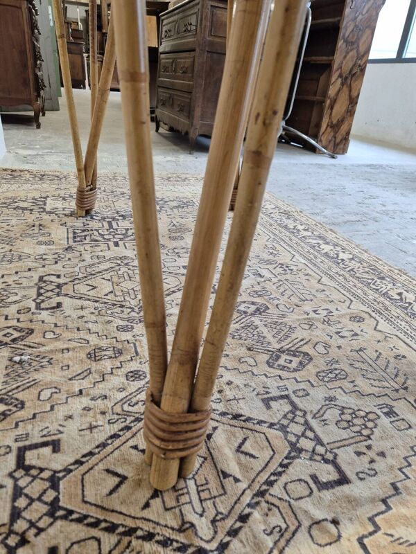 Table de salle à manger pieds compas en rotin, 1950