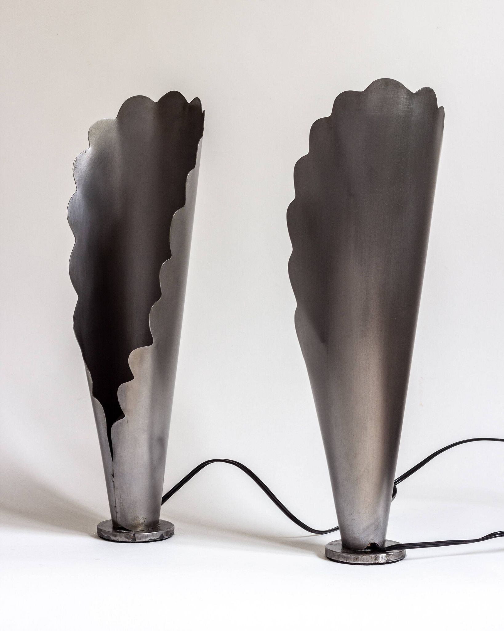 Pair of brushed steel lamps⎮60s, 70s
