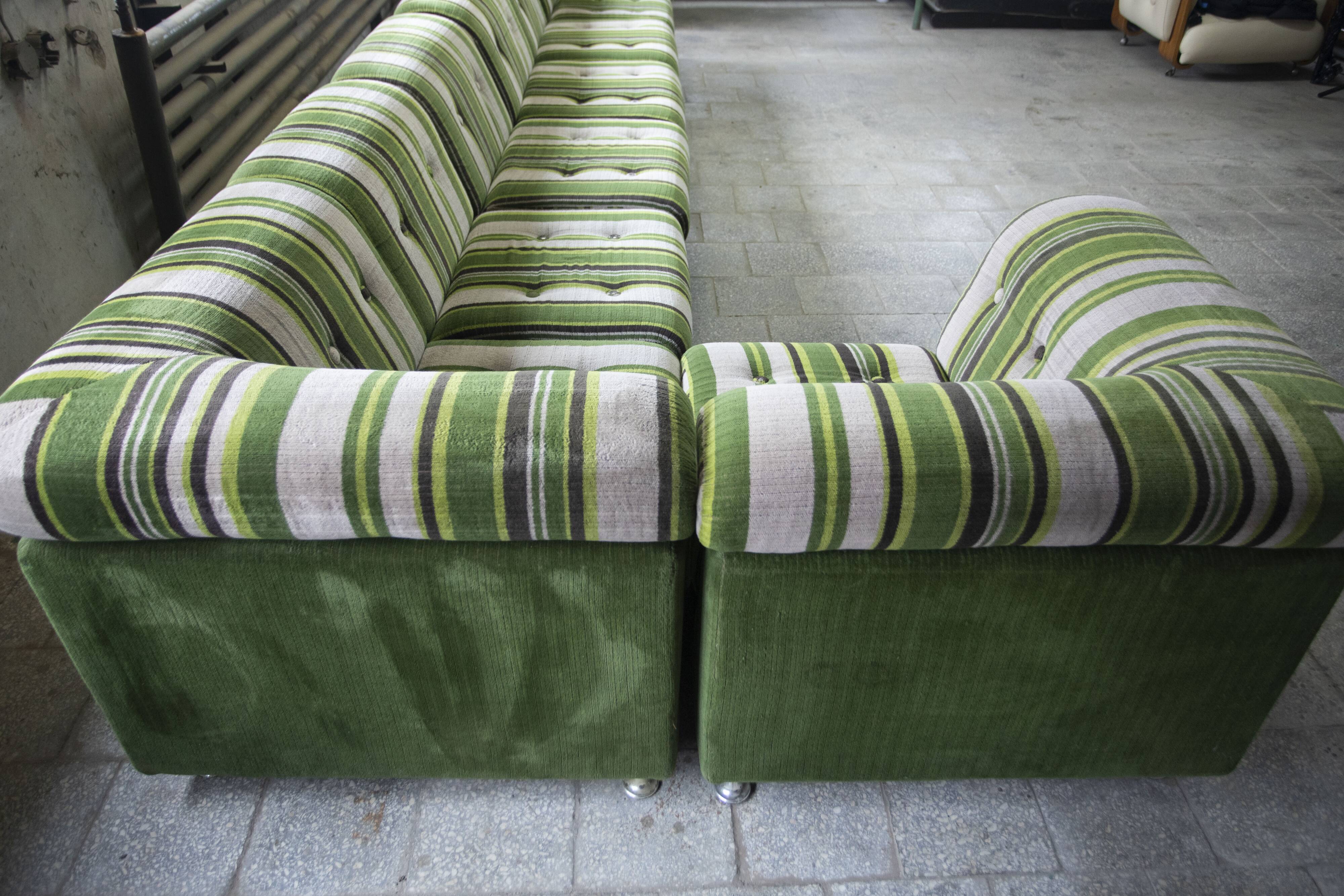 Large 7 piece modular / sectional sofa in striped upholstery, Germany, 70s