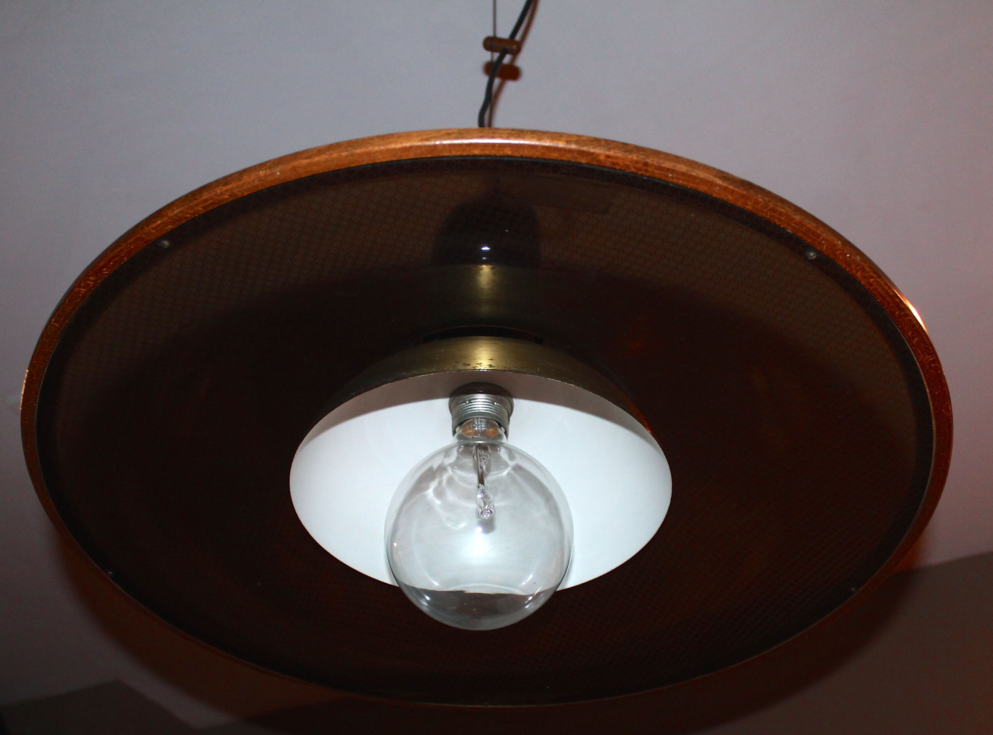 Temde Leuchten, 50's/60's and teak and brass hanging lamp